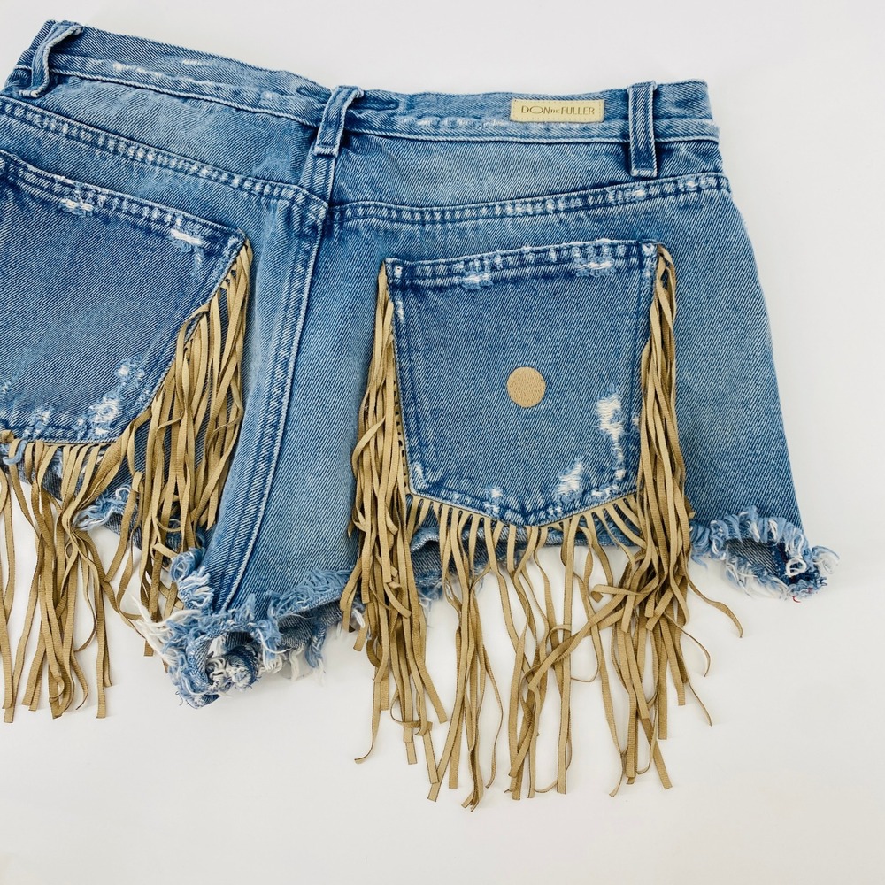Don The Fuller 28 Blue Denim Fringe Distressed Cut Offs